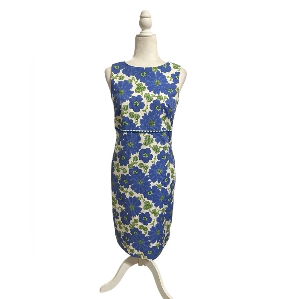 Talbots Blue and‎ Yellow Sheath Mini Dress Sleeveless Crew Neck Size 6